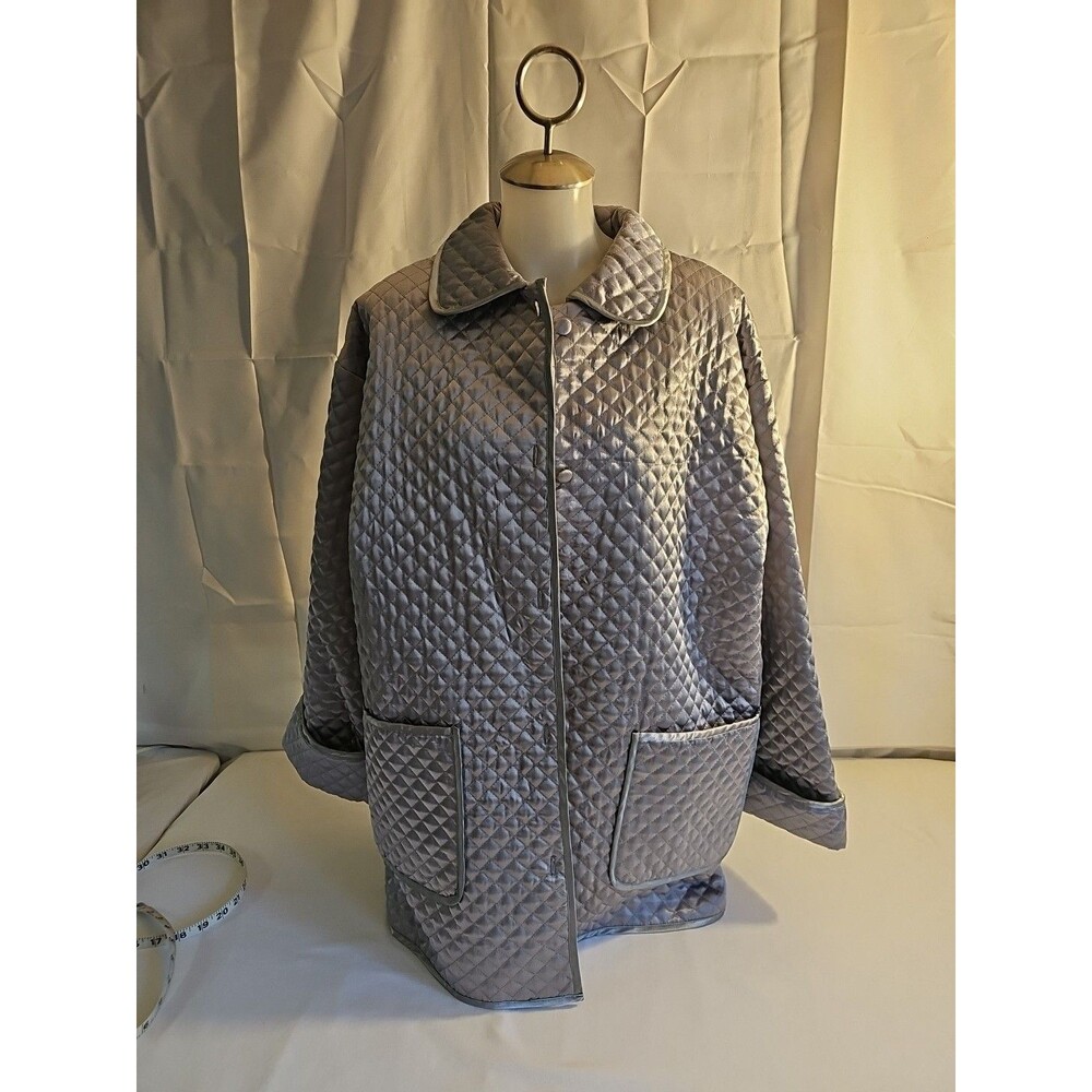 Vintage Josie Quilted Jacket Coat Silver size Large 100% polyester